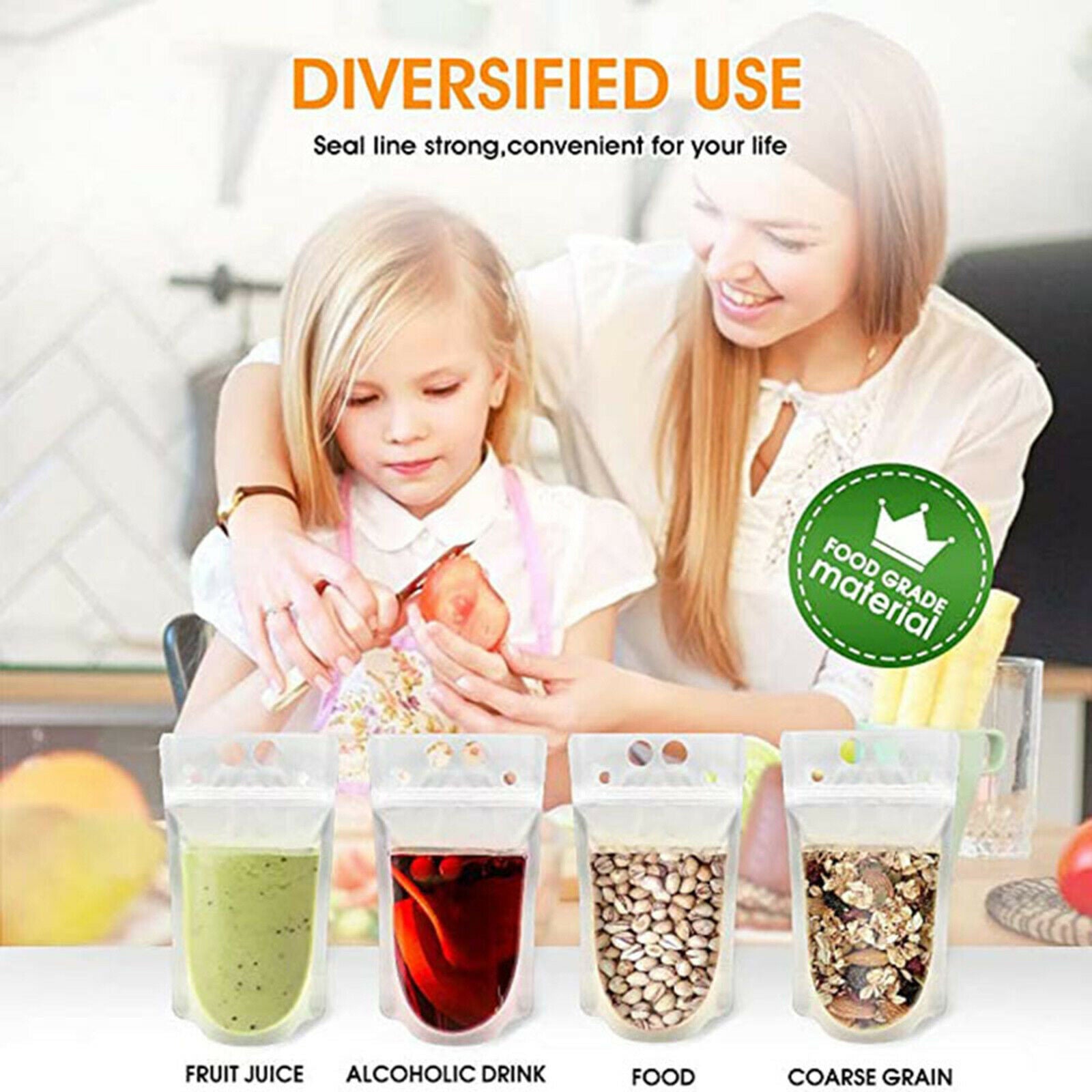 100x Disposable Drink Pouches No Leak Juice Bags 500ml for Hot Cold Beverage
