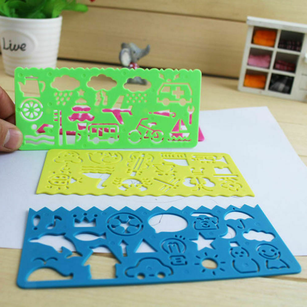 4Colors Cartoon Kids Drawing Template Ruler Painting Stationery Mixed Shapes