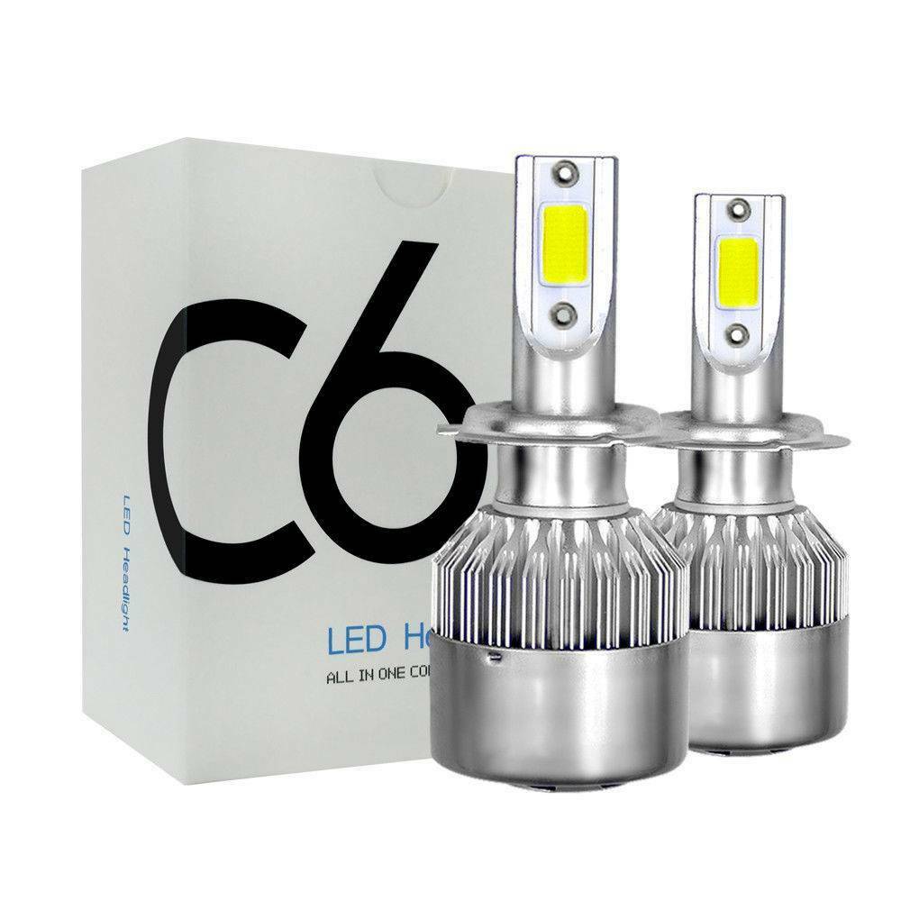 1 Pair Car COB H7 C6 12000LM 72W LED Headlight Kit Hi/Lo Turbo Light Bulbs 6000K
