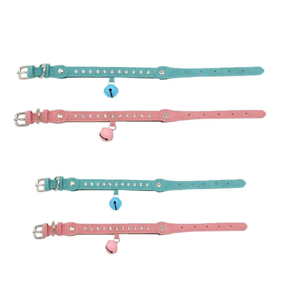 Cat Small Dog Rhinestone Diamond Collar Pet Collars PU Leather Blue S