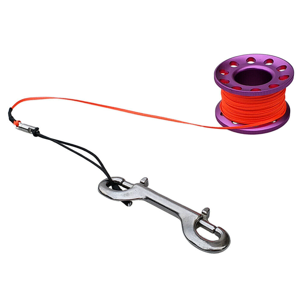 Scuba Diving Dive Reel Alloy Finger Spool 15m Line Bolt Double Ended Snap Clip