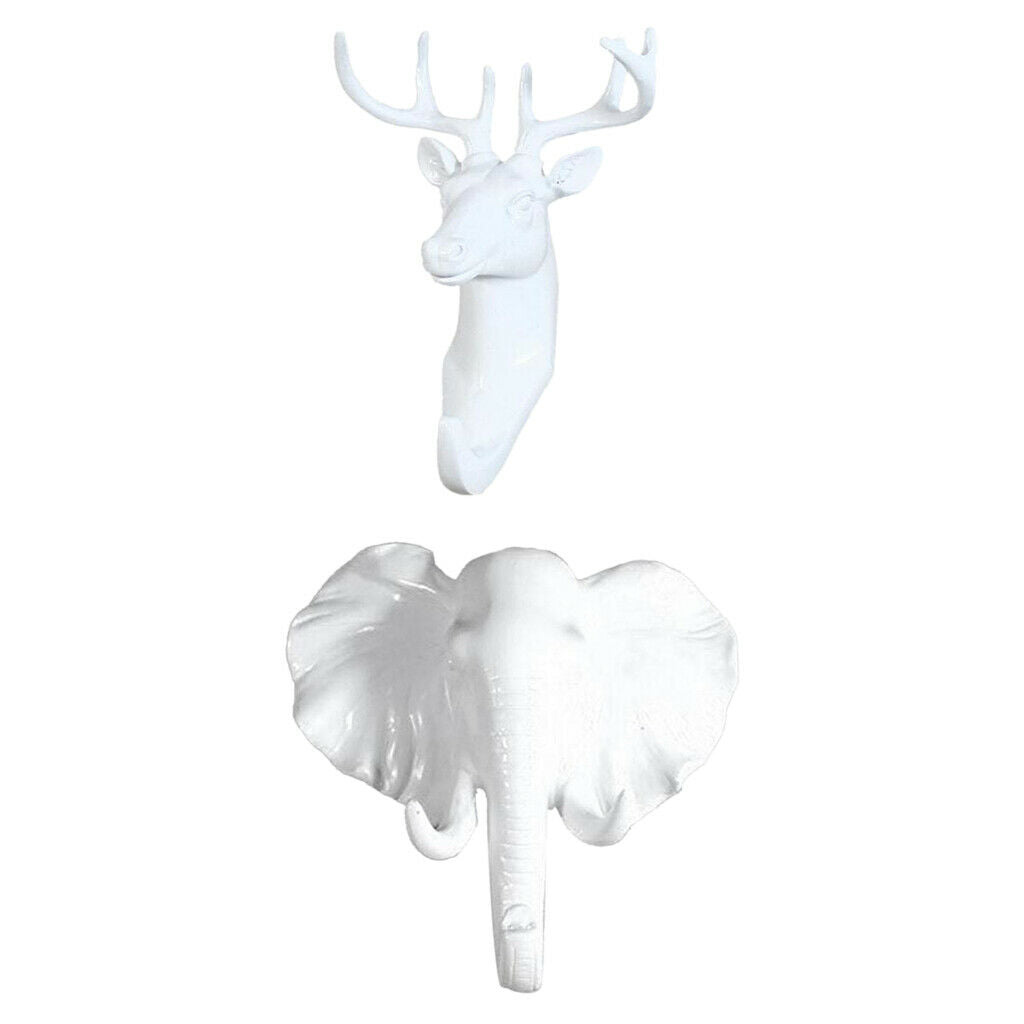 2 Pieces Hat Hooks Wall Bracket Decorative Coat Hanger Deer Head + Elephant