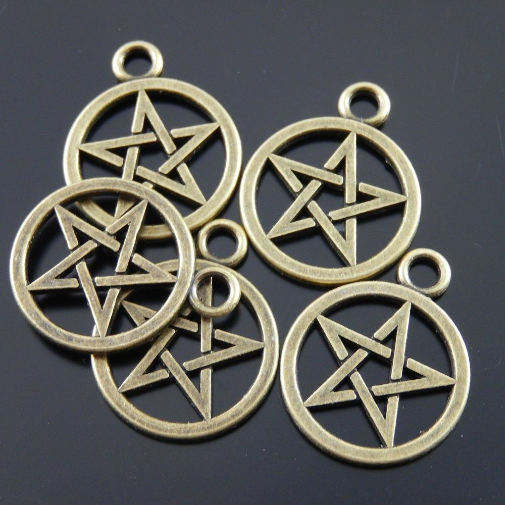 20pcs Antiqued Bronze Tone Hollowed Wiccan Symbol Charms Pendants 20*20mm