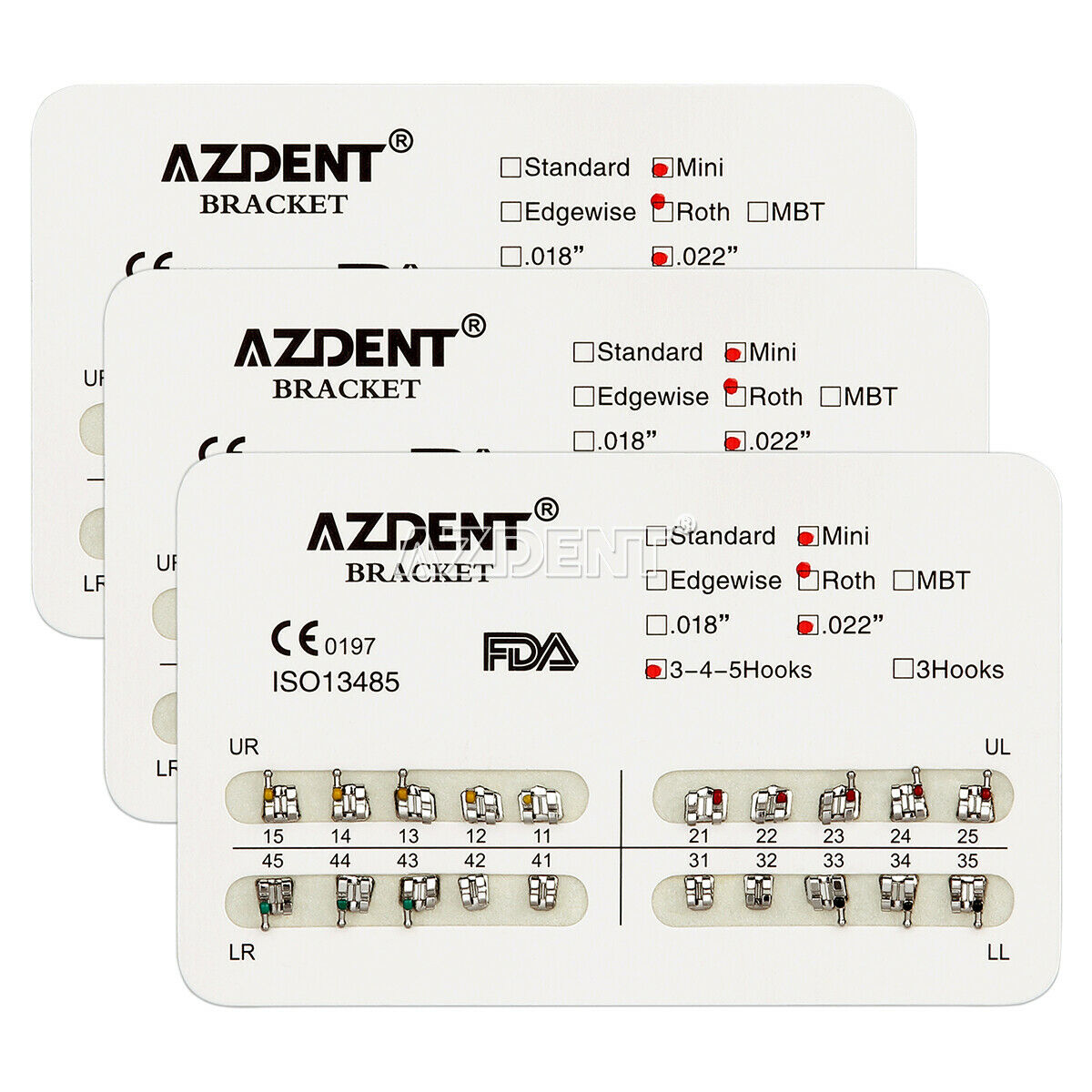 10 kits AZDENT Dental Orthodontic Brackets Braces Mini Roth .022" Hooks 3-4-5