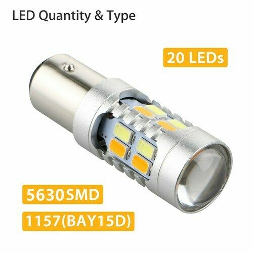 2x 1157 Dual Color Switchback 5630 6000K White/Amber LED Signal Turn Light Bulbs