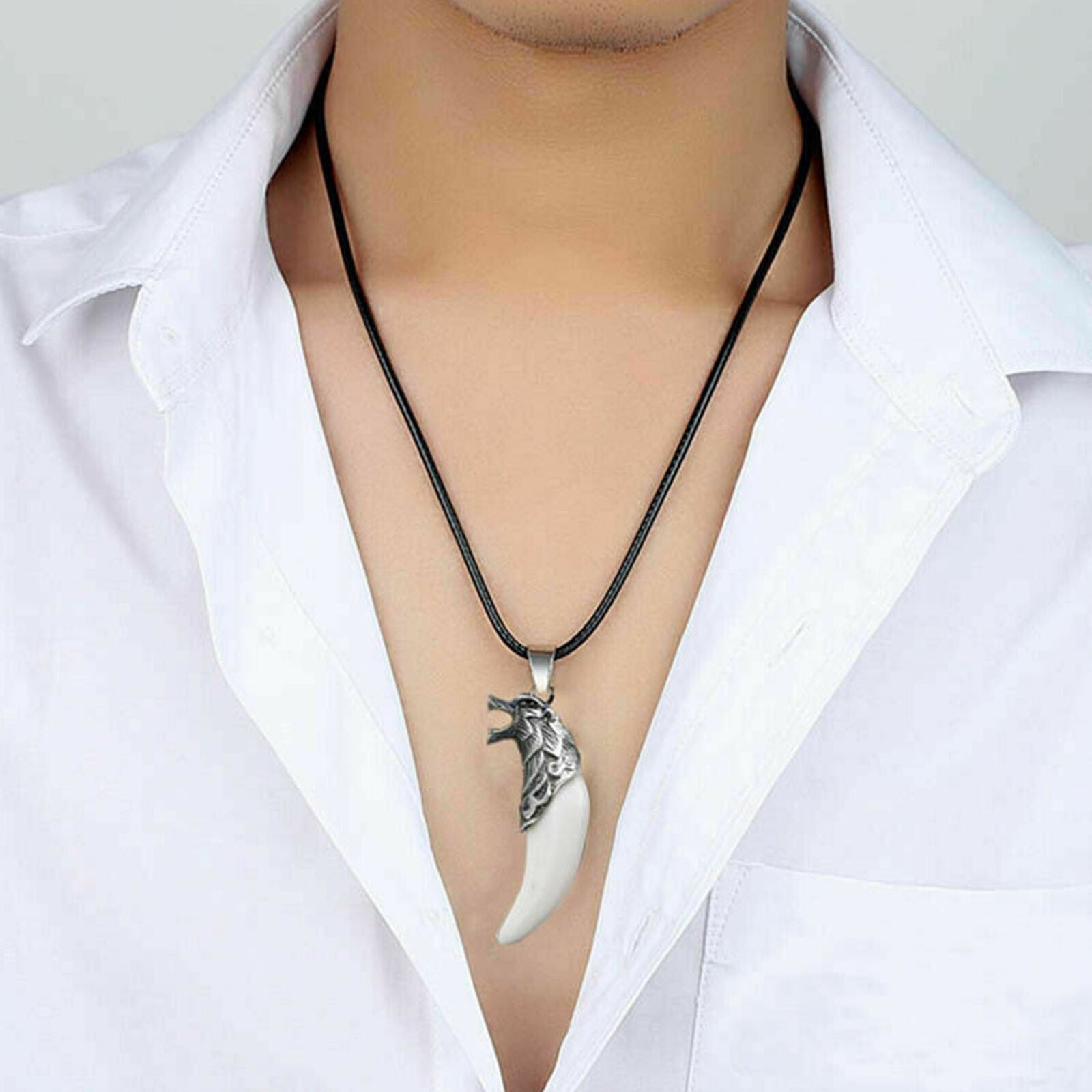 Gothic Necklace Tooth Wolf Dragon Head Animal Pendant Men Jewelry