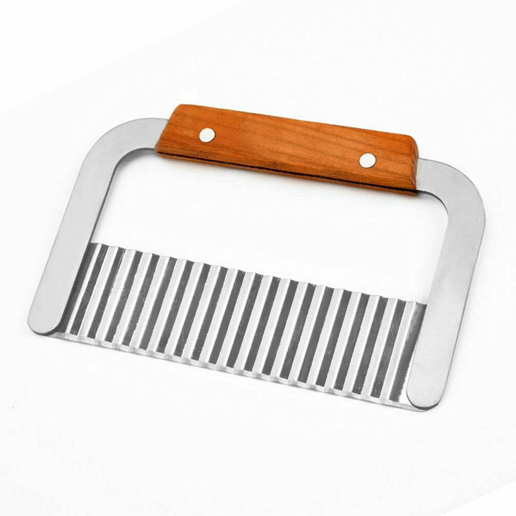 Hardwood Handle Crinkle Wax Vegetable Soap Cutter Stainless Steel Wavy Slicer