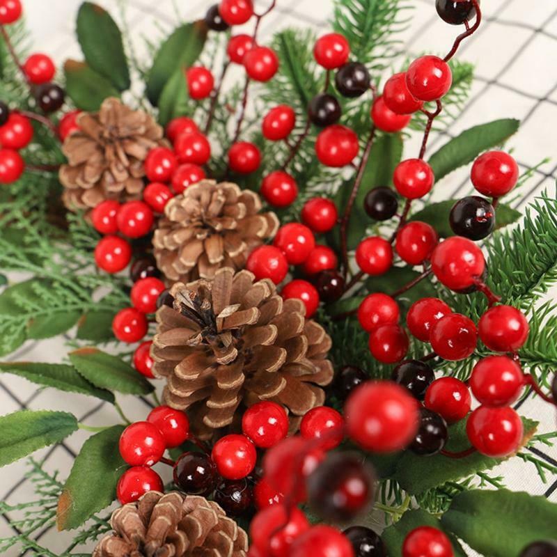 Artificial Red Berries Pine Cone Wreath Hanging Garland Christmas Ornament Decor