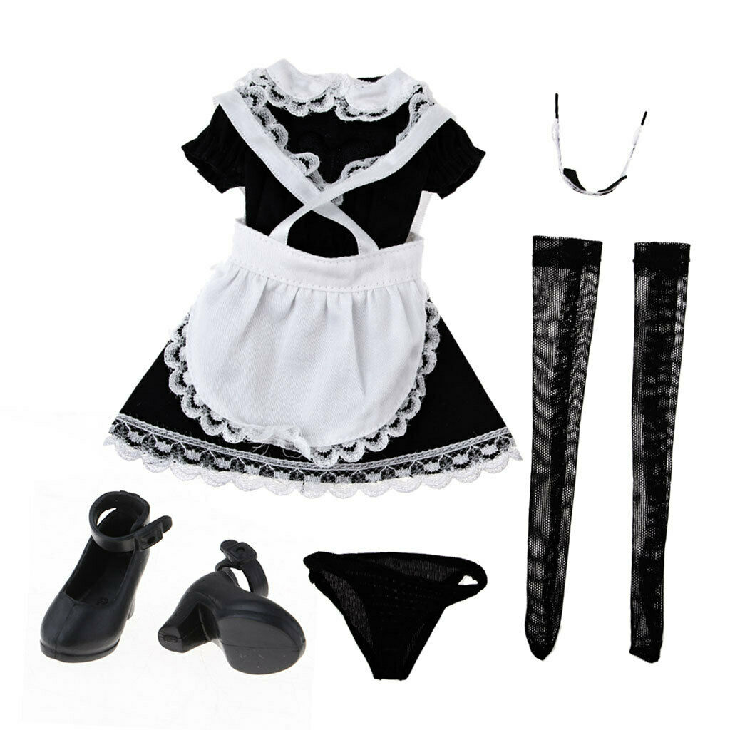 Black 1/6 Girl Maid Dress Kit for 12inch Female    Action Figures