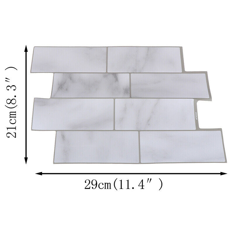 White Grey Marbles Mosaic Brick Peel and Stick Wall Tile Self-adhesive StickeDD