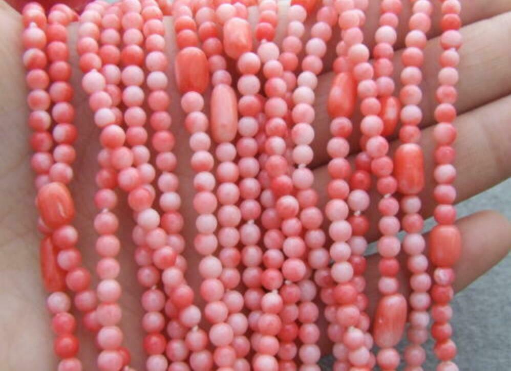 8 Rows Pink Coral Necklace 18" Multi Strands Coral Torsade Necklace For Women