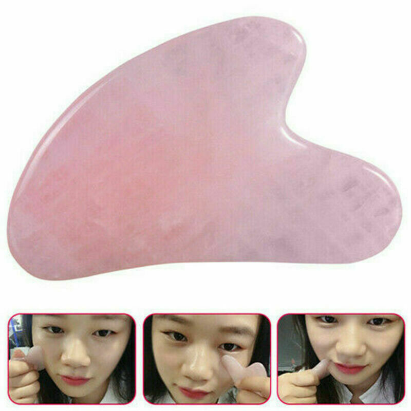 Natural Pink Jade Gua Sha Board Rose Quartz Facial GuaSha Massage Tools US