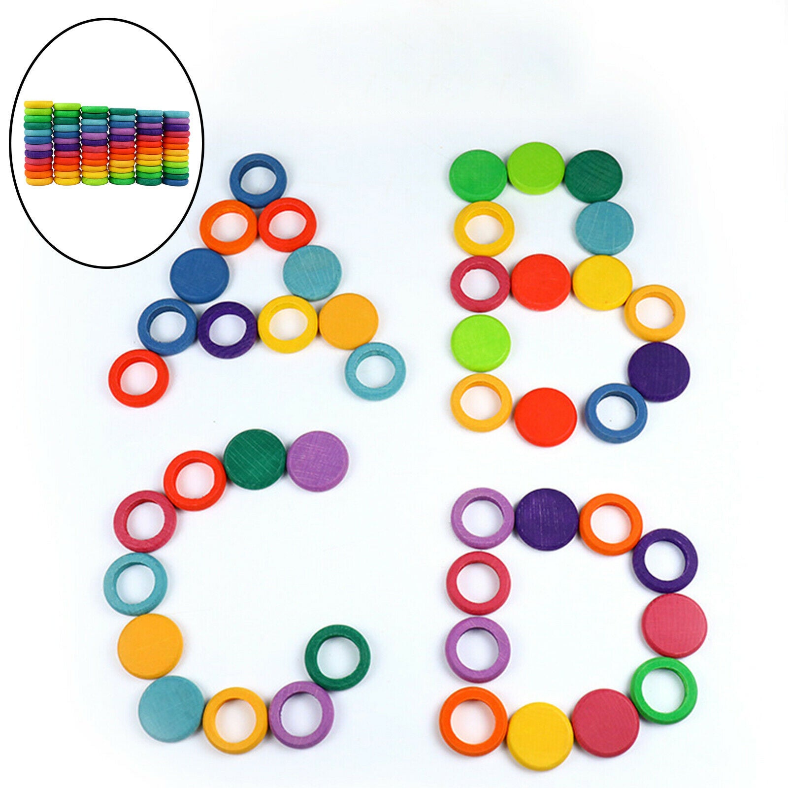 72Pcs Wood Round Blocks Donut Pie Stacking Counting Baby Development Educational