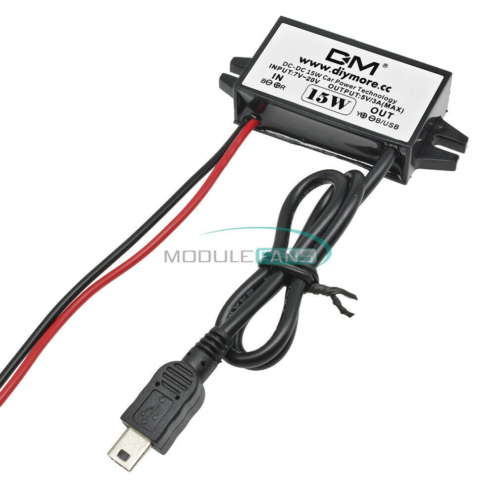 12V To 5V 3A 15W Voltage Regulator with Mini 5 Pin USB Cable UN3F Car Charger