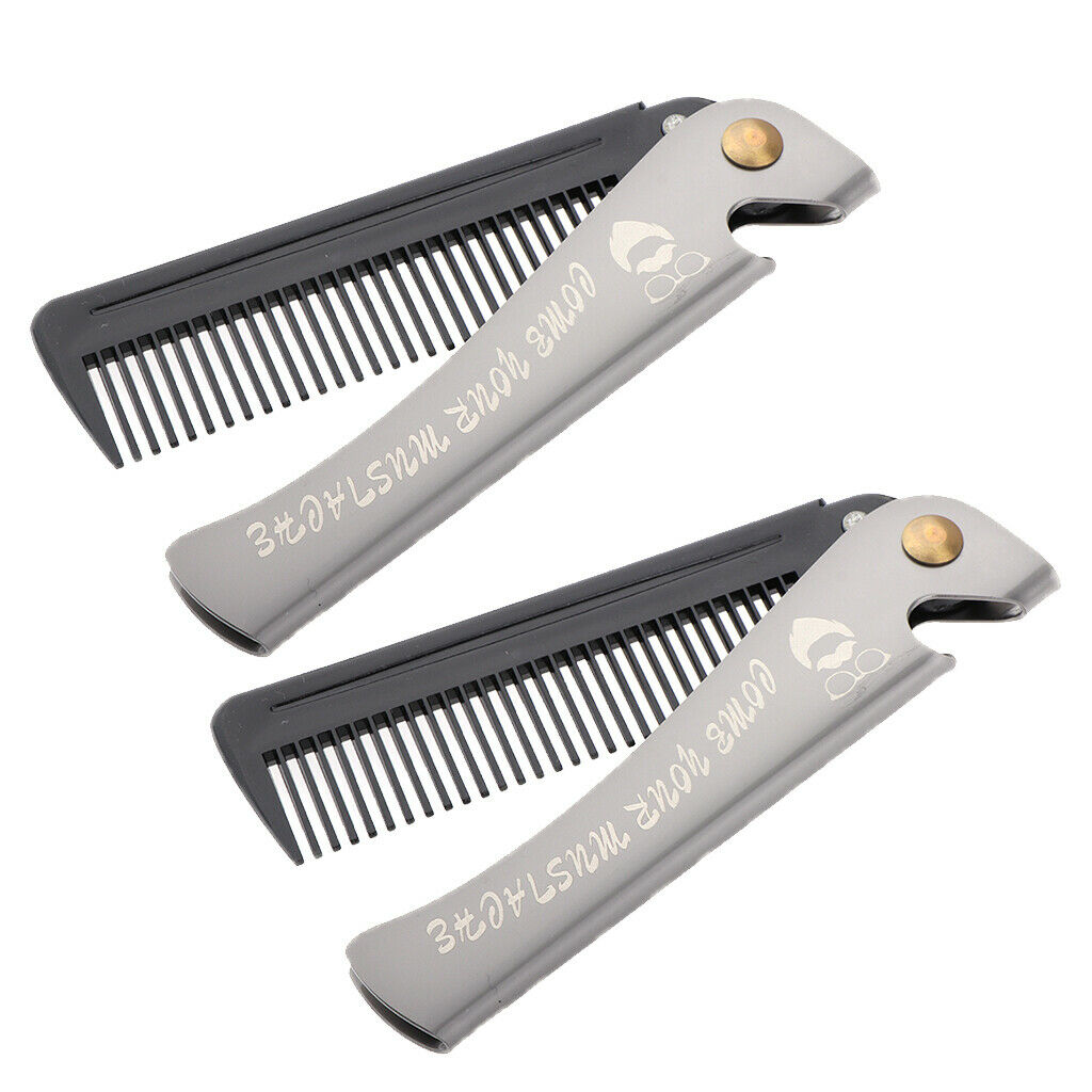 2x Pocket Stainless Steel Folding Mustache Grooming Hair Styling Comb Black