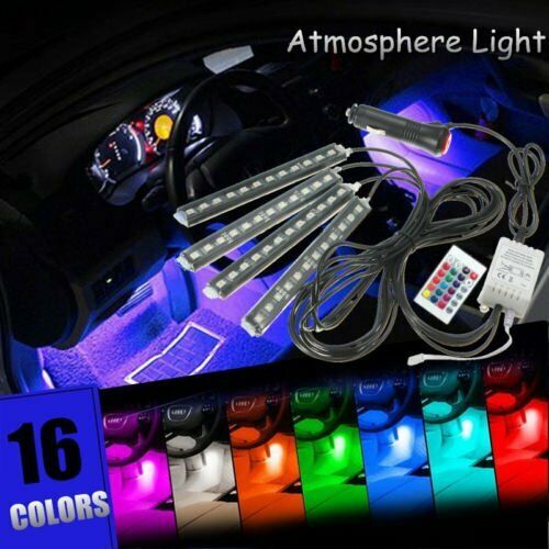 4x RGB Car LED Interior Strips 12 SMD Atmosphere Under dash Accent Light Kit