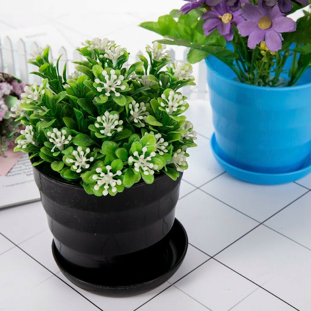 5 X Plant Pot Garden Round Flower Planter Plastic Pots W/ Saucer Tray Home Decor