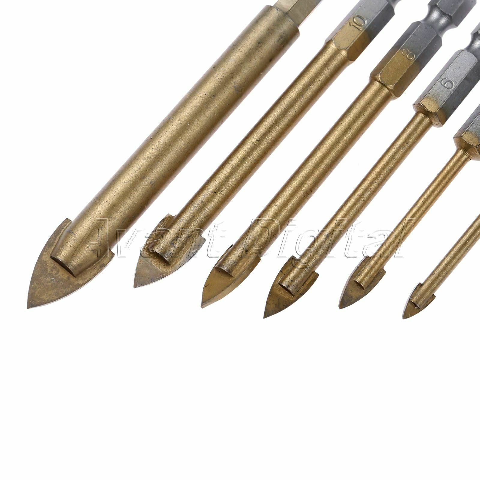 6x Tungsten Carbide Hex Tile Glass Drill Bit Set Titanium Coated 4/5/6/8/10/12mm