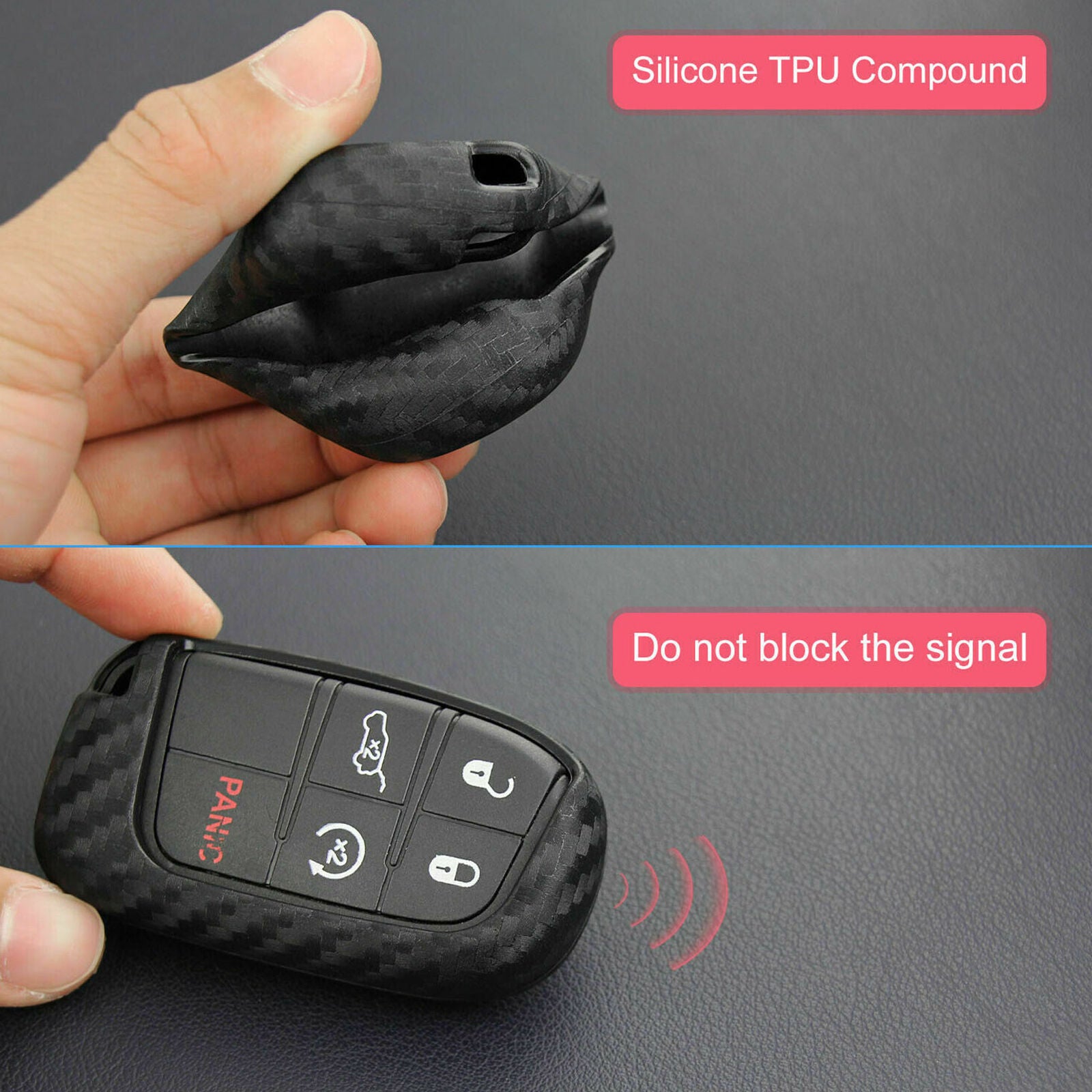 Carbon Fiber Key Fob Chain For Jeep Dodge Chrysler Accessories Case Rings Bu
