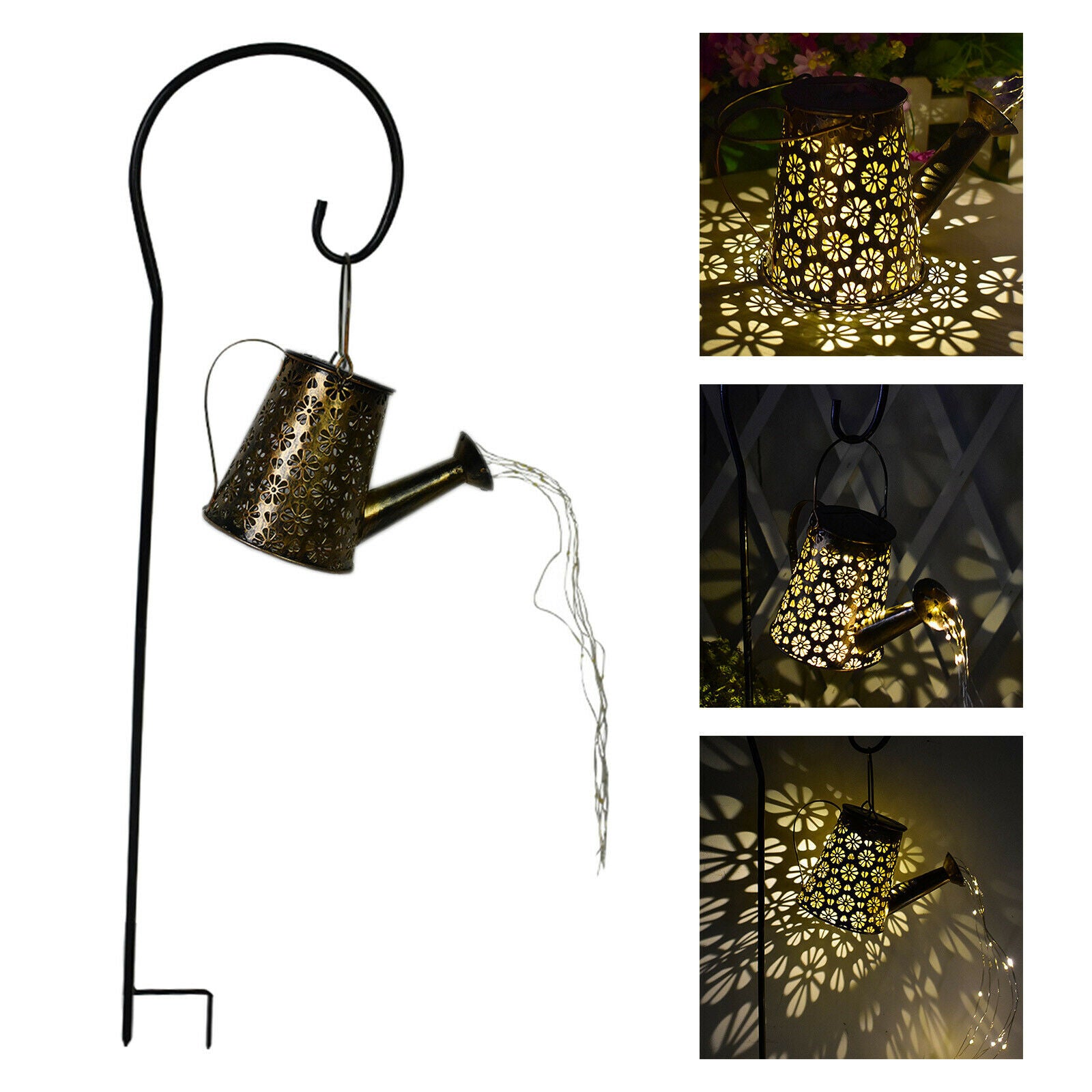 Vine Solar LED Watering Can Lights Waterproof Outdoor Garden Art String Lamp