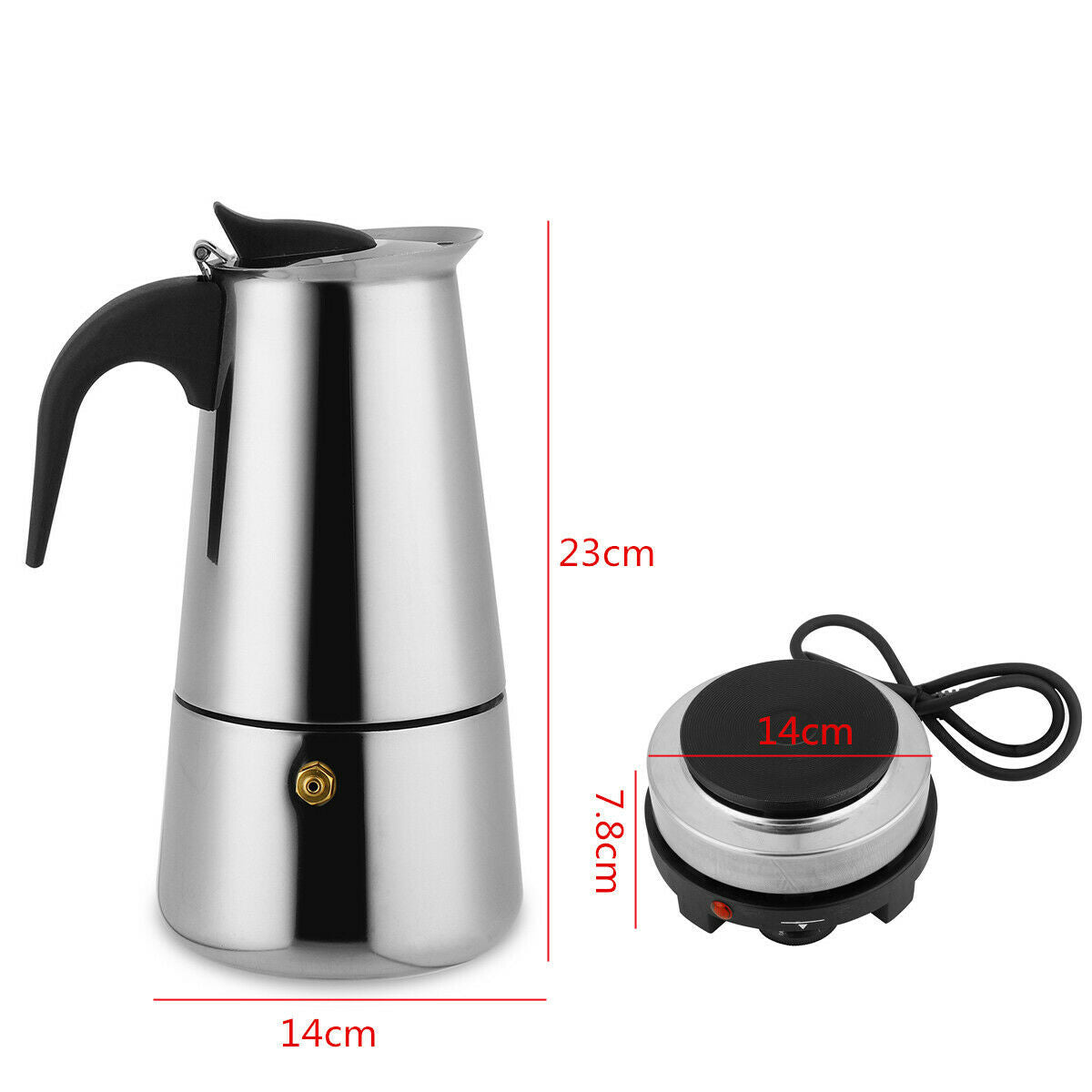 9 Cups 450ml Stainless Steel Moka Coffee Maker Pot Percolator W/ Electric Stove