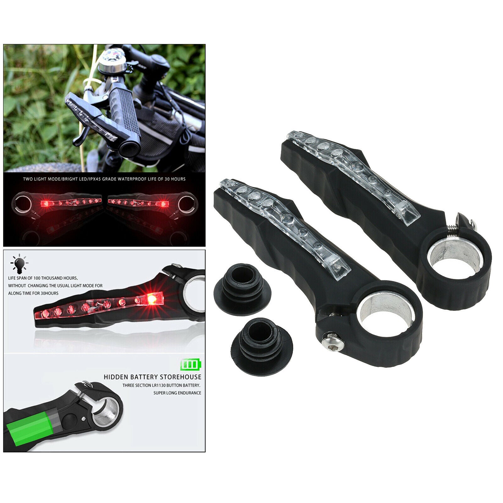 2Pieces Bicycle Rest Handlebar Grips Light Bar End Night Lamp Mountain Bikes