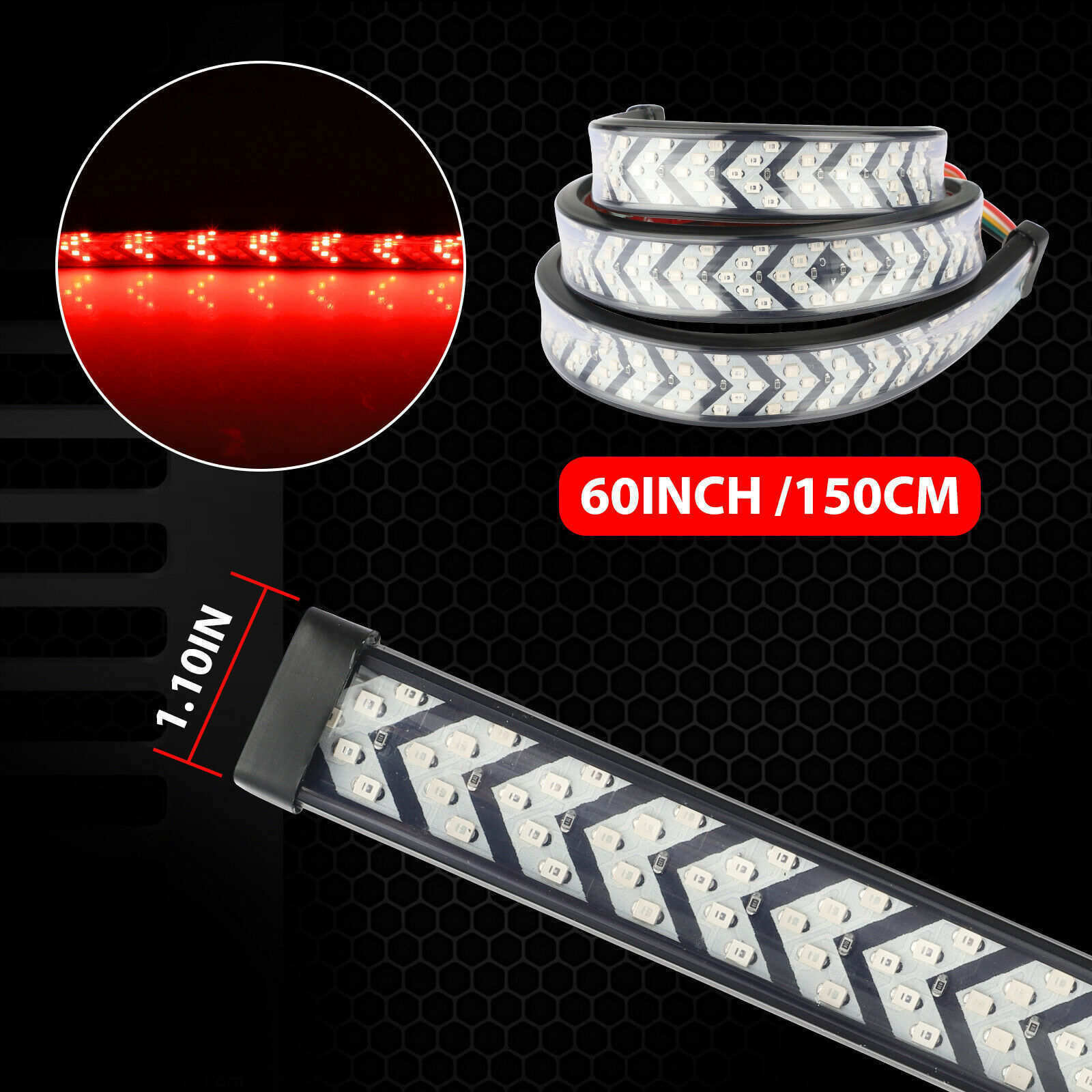 60" LED Truck Tailgate Light Bar Strip Reverse Brake Tail Flowing Turn Signal