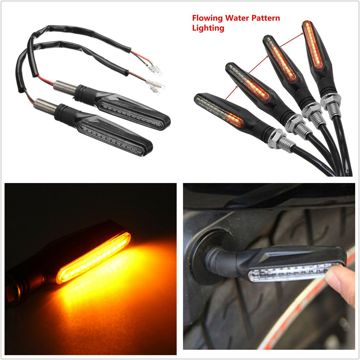 2xAmber Flowing Universal Motorcycle Motorbike 12LED Turn Signal Indicator Light
