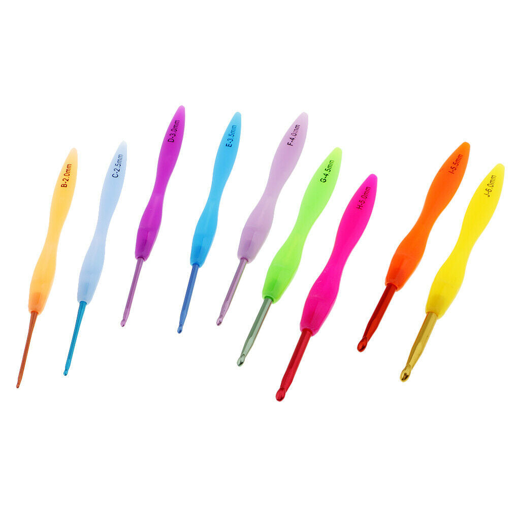 9Pcs Colorful Plastic Handle Alumina Crochet Hooks Knitting Needles 2-6mm