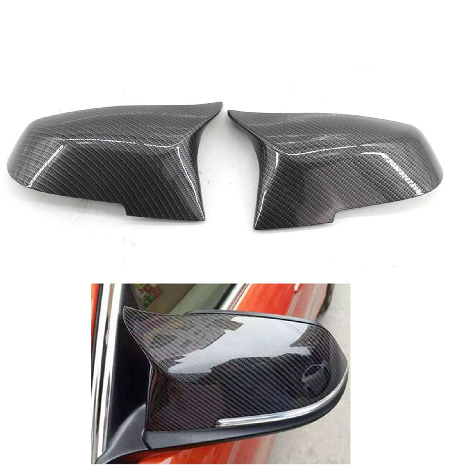 2 Pcs Carbon Fiber Style Rear Mirror Cover Caps for BMW E84 F20 F21 F22 F30