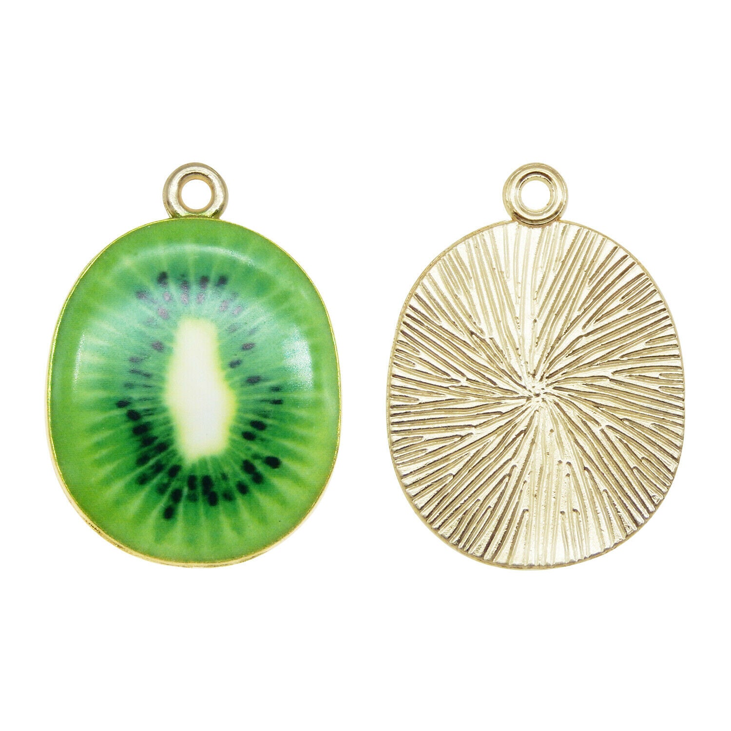 15PCS 27x20mm Alloy Enamel Green Kiwi Slice Fruit Charms Pendant DIY Findings