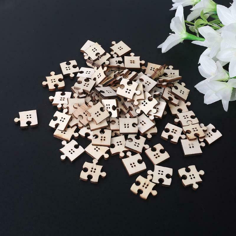 90 Pcs/Pack Unfinished Wooden Jigsaw Buttons with Holes Freeform Blank Puzzles