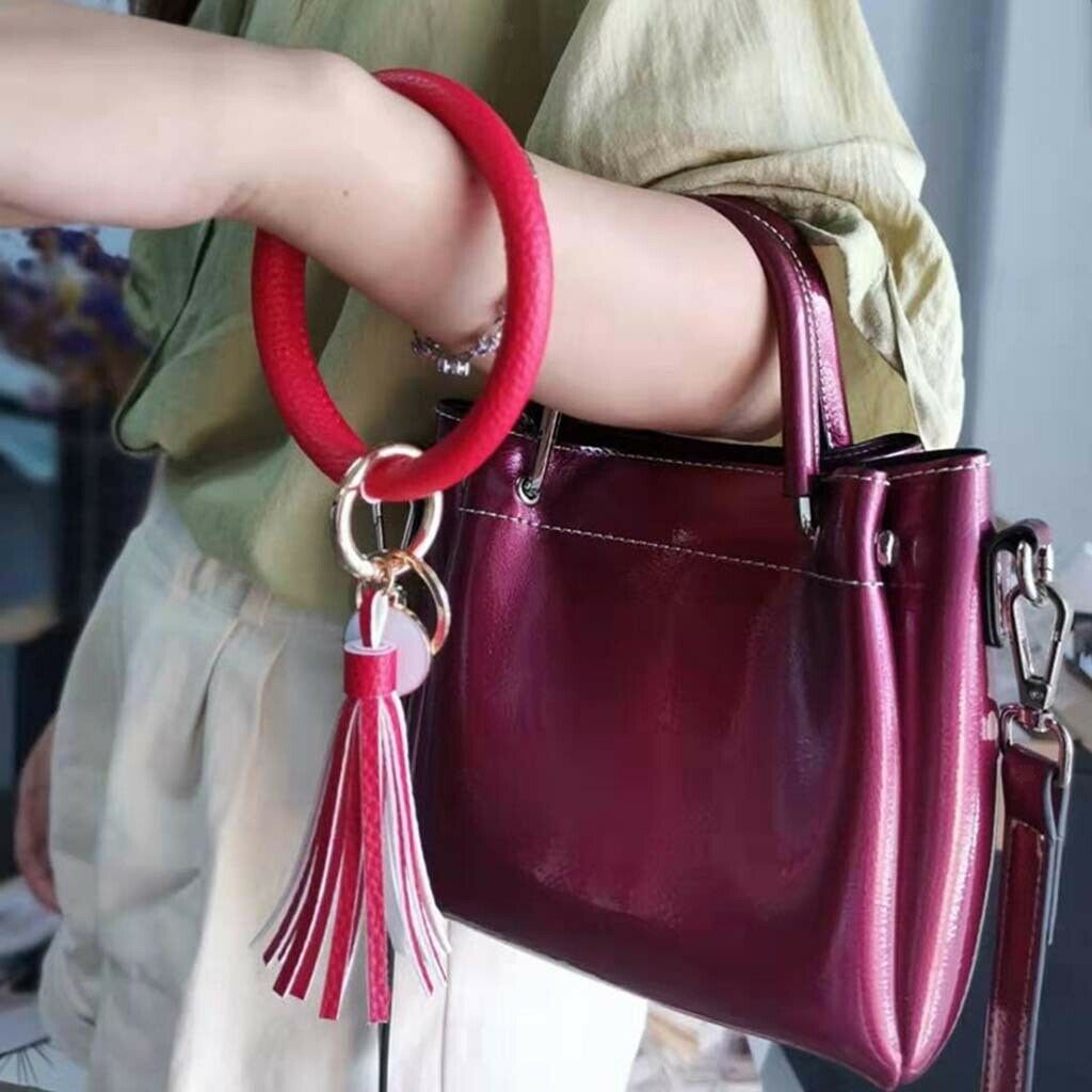 women fashion tassel key chain key ring bracekets bangles beige leopard