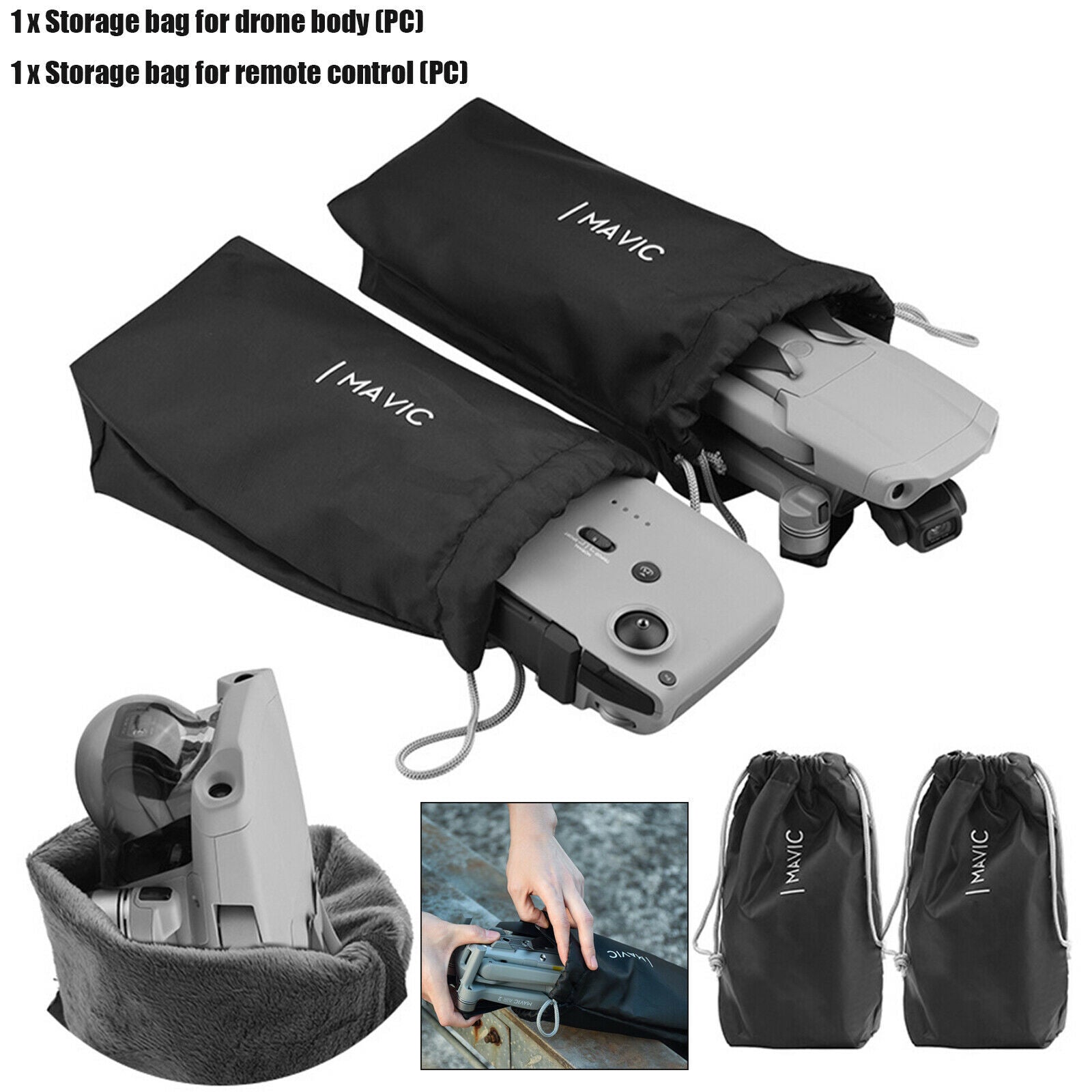 2PCS for DJI Mavic Air 2 Drone Storage Bag Handbag Carrying Case Drawstring Bag