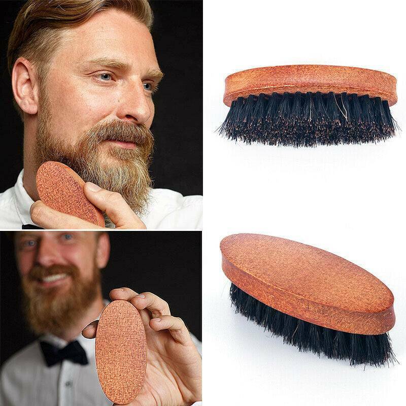 Mens Mustache Brush Hard Round Wood Boar Hair Bristle Beard Military Handle Comb