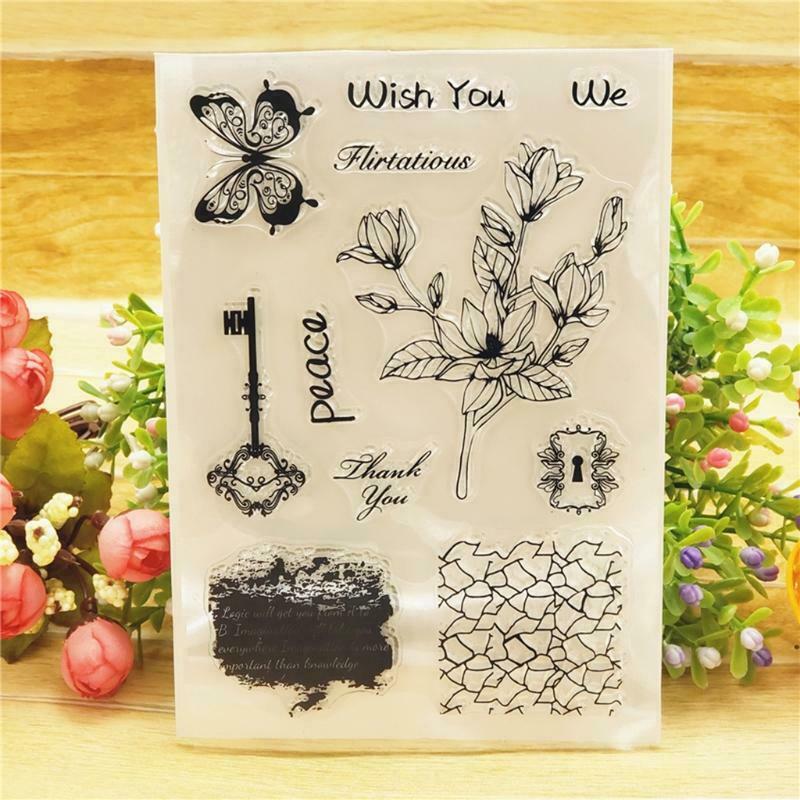 Key Flower Silicone Clear Seal Stamp DIY Scrapbook Embossing Photo Album Decor