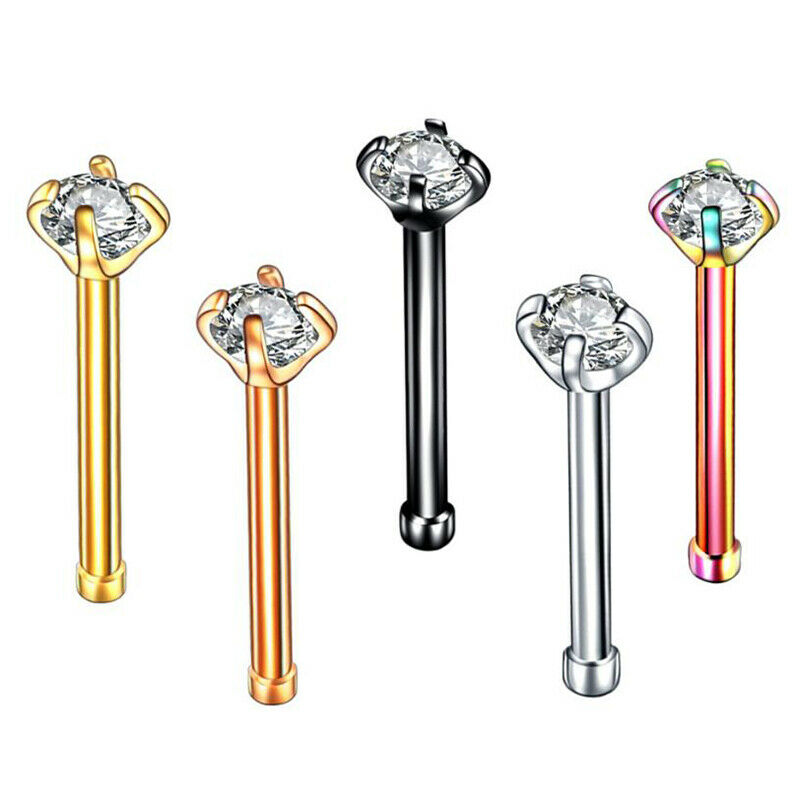 5Pcs 20G Colorful Crystal Straight Nose Rings Bar Stud Body Piercing Jewe.l8