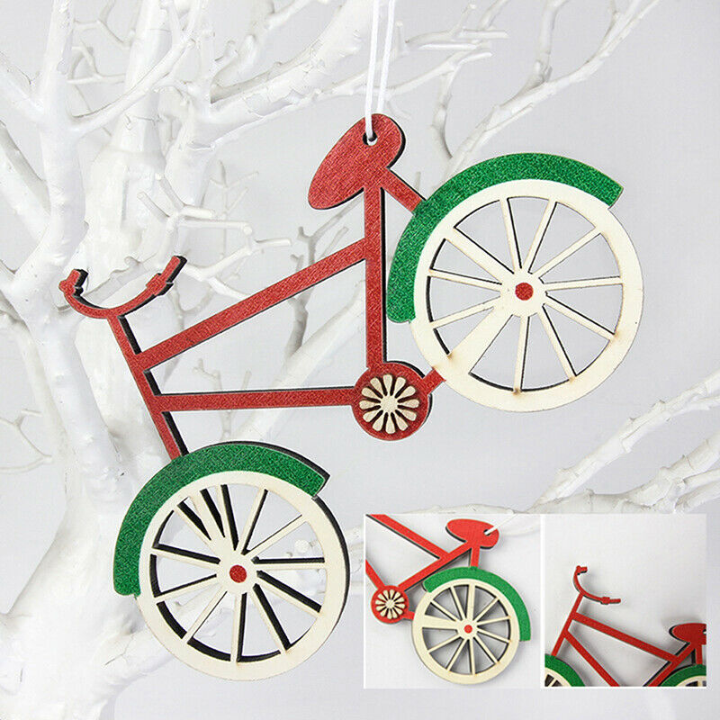 2 pcs Christmas ornament wooden pendant bicycle shape Christmas tree scene de JD