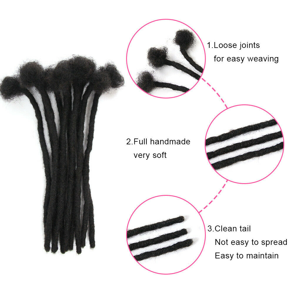 10pcs 12" Human Hair Dreadlocks for Men Handmade Crochet Braiding Hair Extension