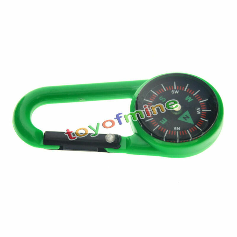 Green 2 in 1 Mini Outdoor Camping Keychain Hook Compass Carabiner Navigation