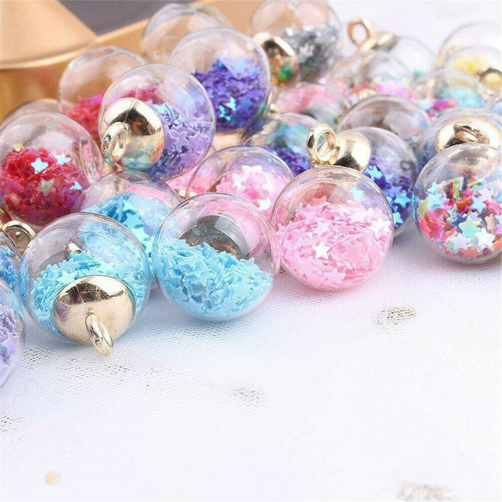 20pcs Round Transparent Confetti Glass Ball Pendant for Necklace Jewelry Making