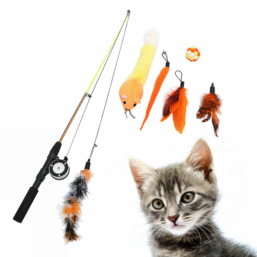 Retractable Bird Cat Feather Teaser Wand Rod Creative Kitten Interactive