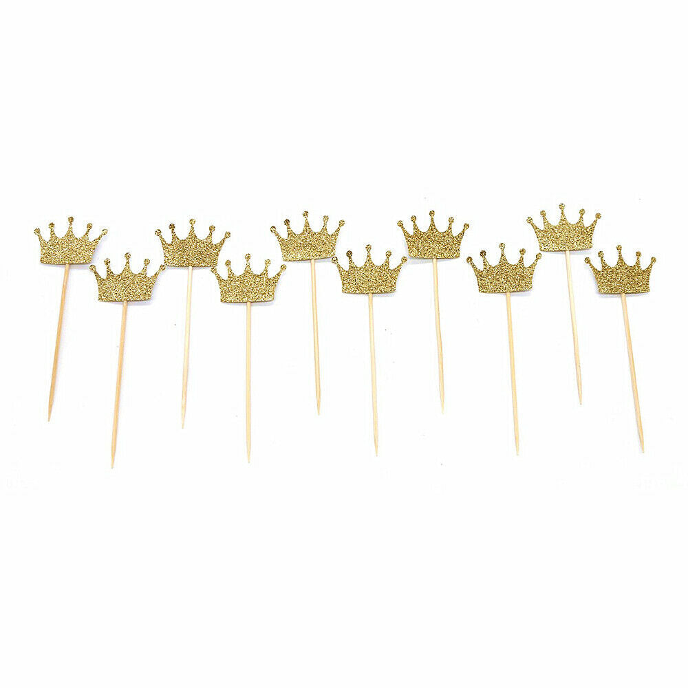 20pcs Sparkling Paper Cake Toppers Crown Cupcake Picks Festival Party Decor