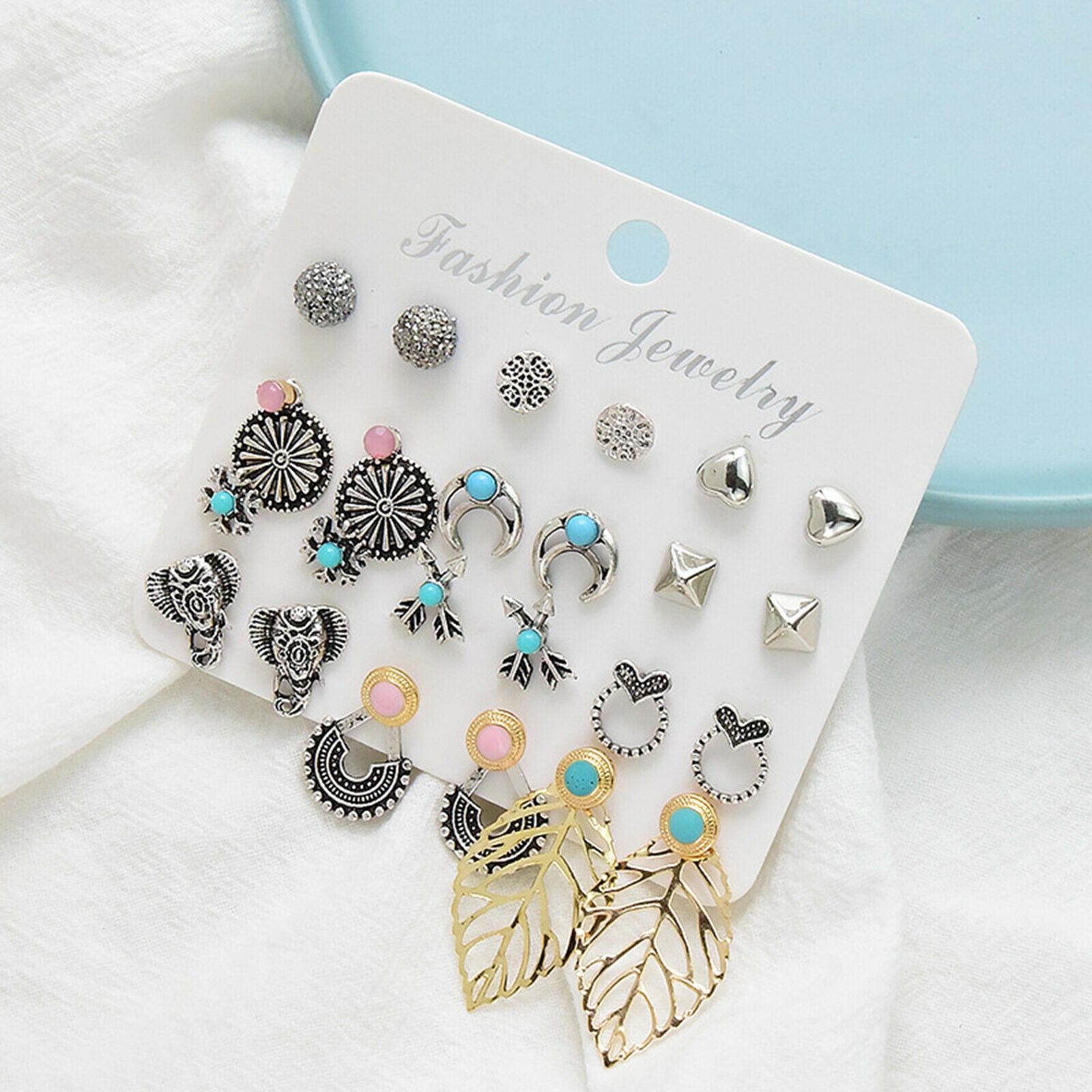 12 Pairs Alloy Earrings Multiple Women Ear Stud Set Wedding Jewelry Gifts