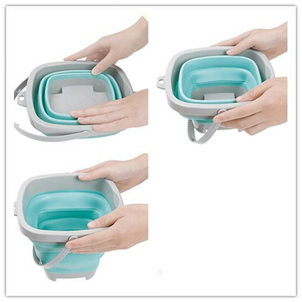 3x Summer Folding Beach Plastic Buckets Set with Rake and Shovel Sand for