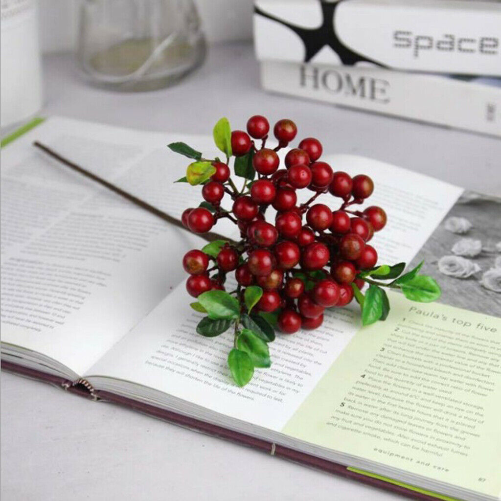 Artificial Plastic Plants Fruit Berries Branch Wedding Floral Decoration - Red