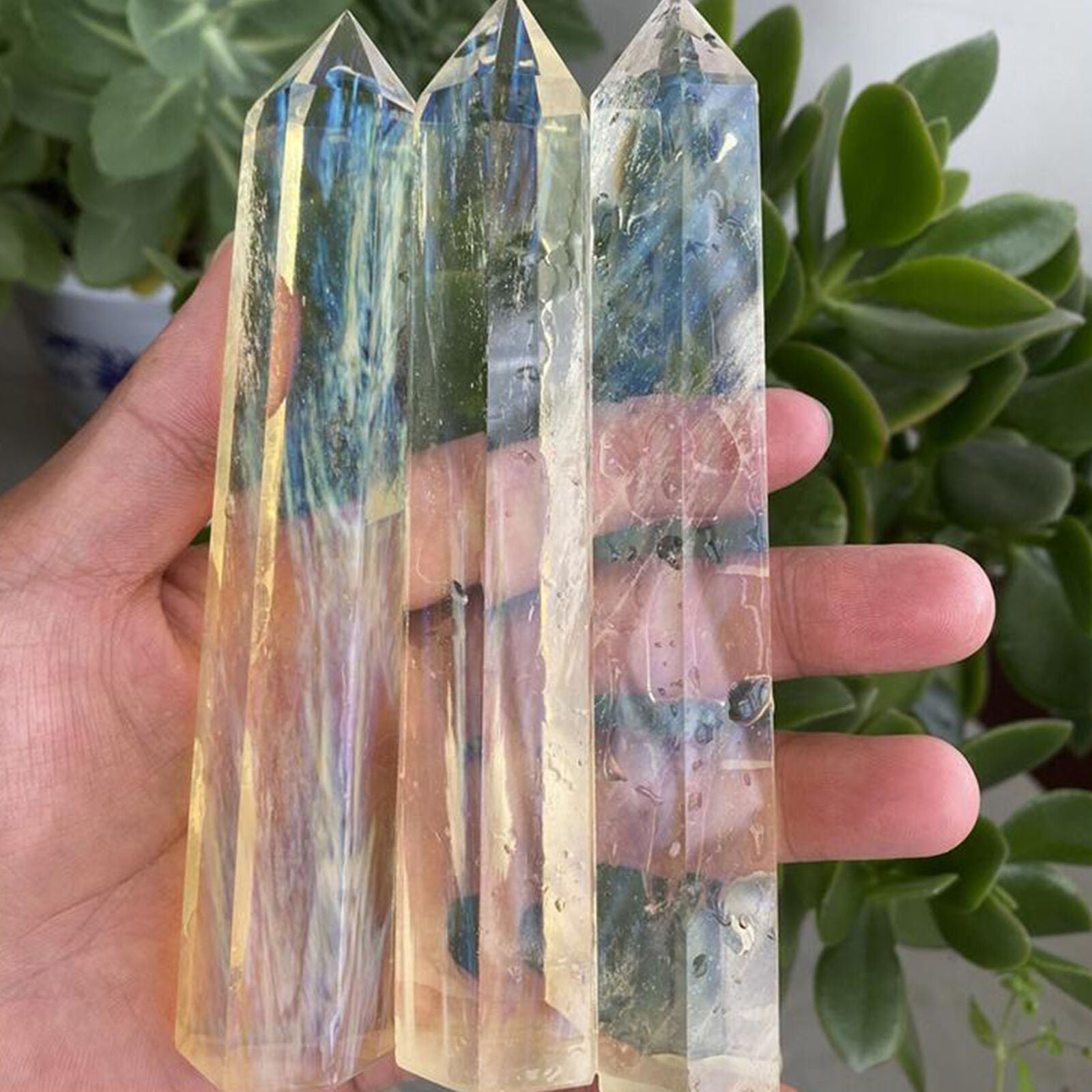 6â€˜â€™ Beautiful Yellow Melting stone Column polished obelisk Wand Point Healing 1P