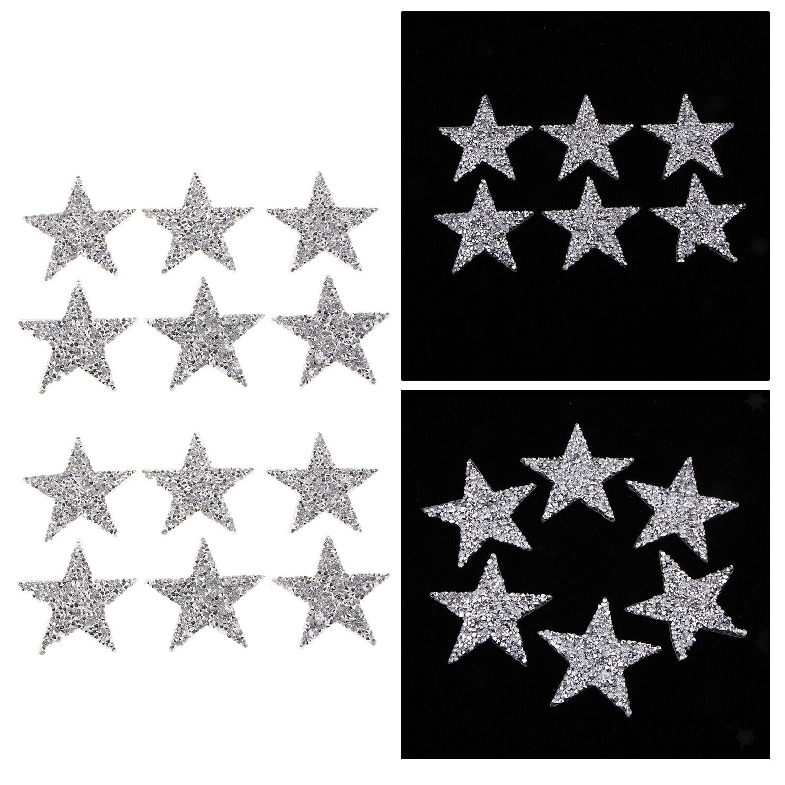 Pack of 12 5&6cm Star Iron on Crystal Patches for Backpack Sweater Decor