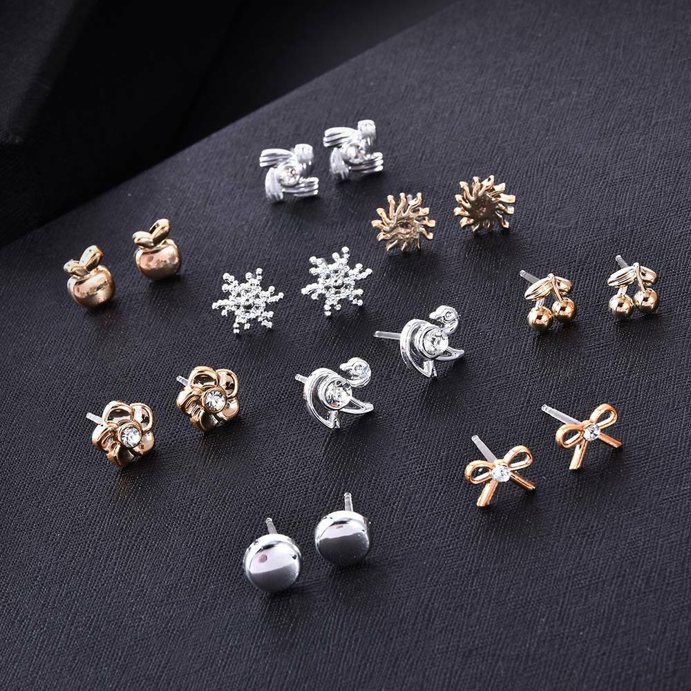 36Pairs Rhinestone Crystal Heart Star Earrings Set Ear Stud Women Jewelry Gift