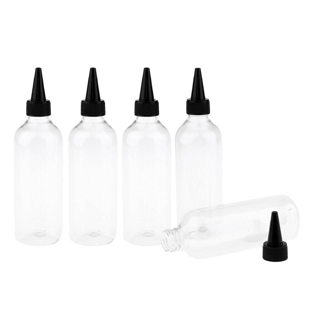 5Pieces 250ml Empty Refillable Cosmetics Sub Bottles Travel Black Tip Cover